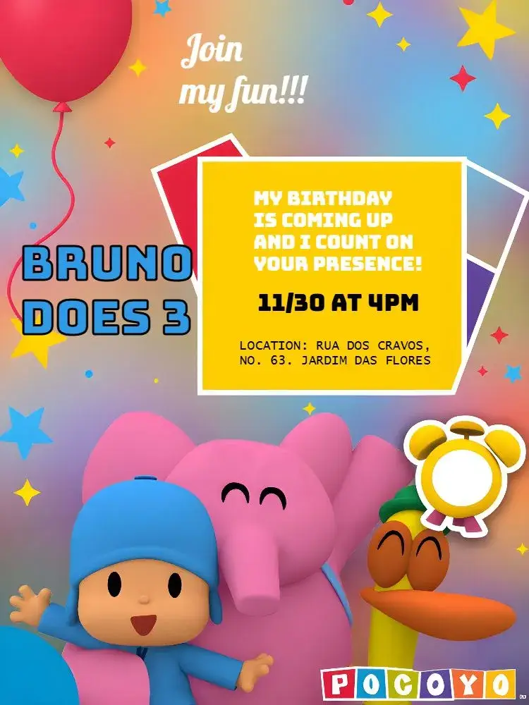 Invite Yellow Pocoyo editable and customizable