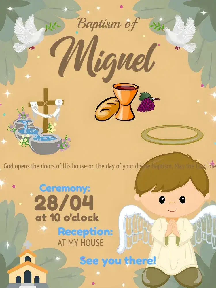 Invitation Boy Baptism Baptized – First Communion theme angelical, pastel, minimalist, modern, golden