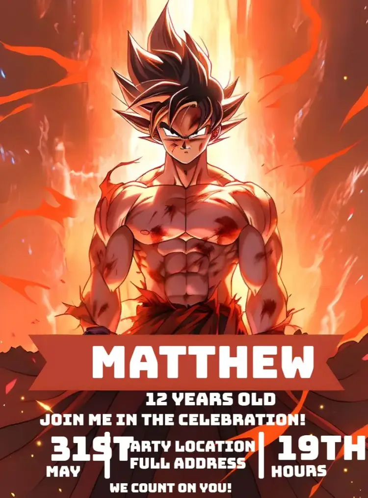 Goku Dragon Ball Saiyan invitation