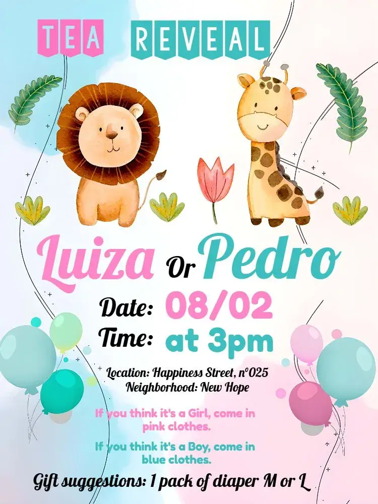 Safari Theme Gender Reveal Tea Party invitation