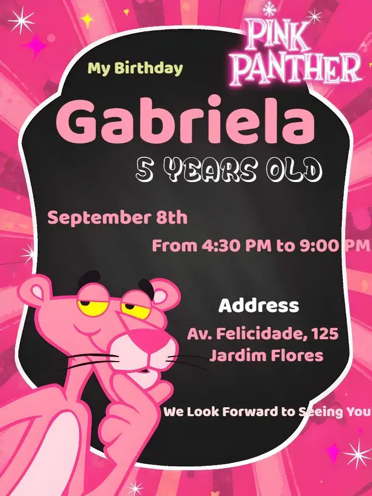 Invitation Green Pink Panther – Kids' Birthday Party theme colorful, fun, animal-themed, playful, modern, themed