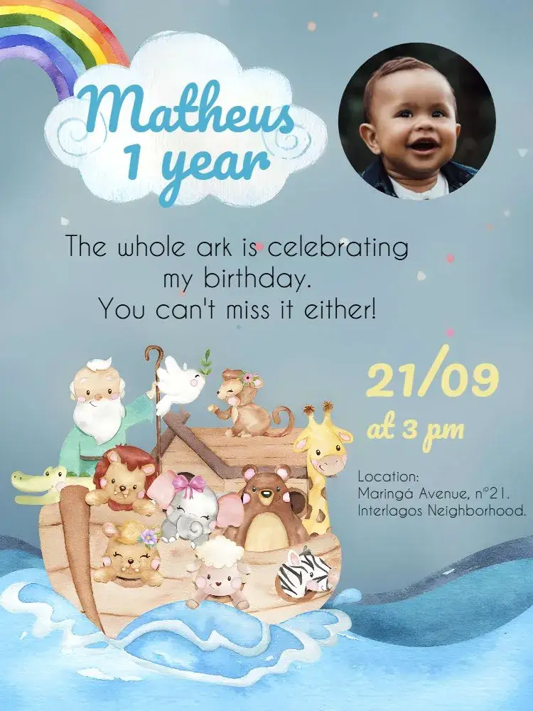 Noah's Ark With Animal Photo invitation