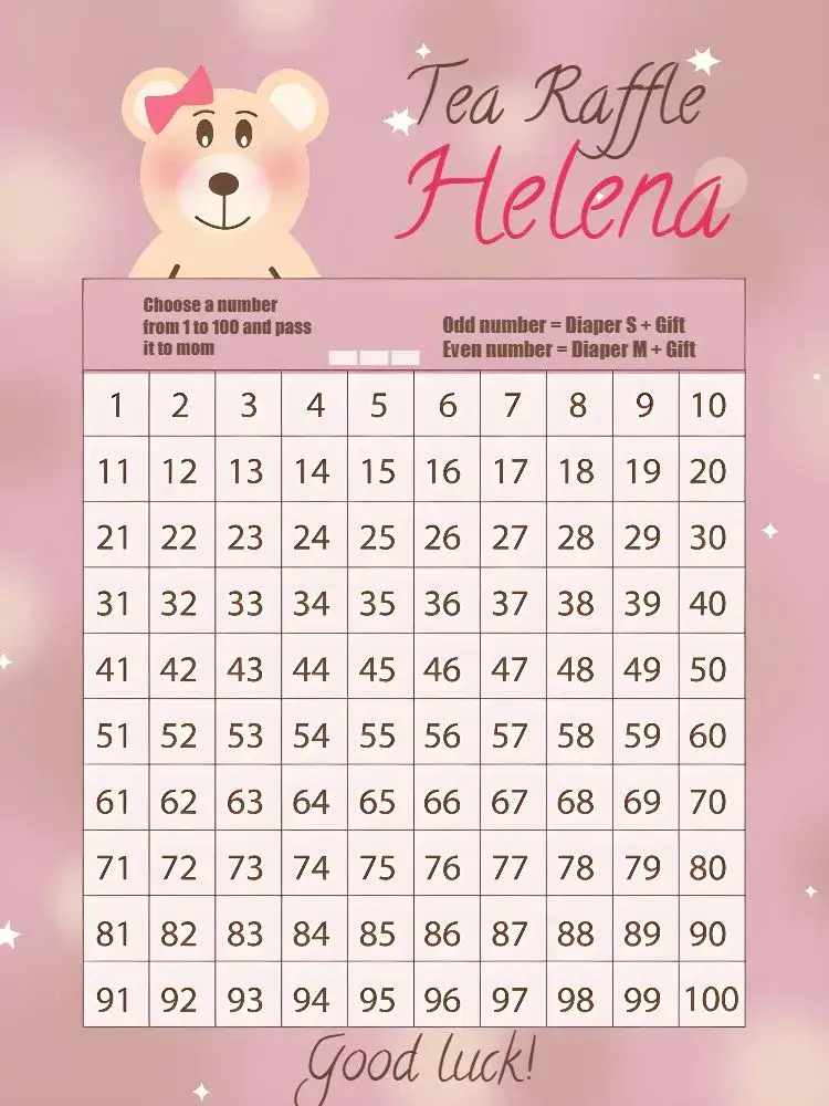 Invitation Tea Raffle Little Bear Girl Bow – Raffle Tea theme pink, brown, white, stripes, childish, cute