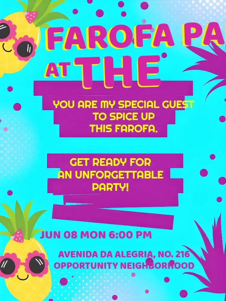 Invitation Farofa Da Gkay Blue – Bridal Shower theme tropical, modern, colorful, fun, pineapple, blue