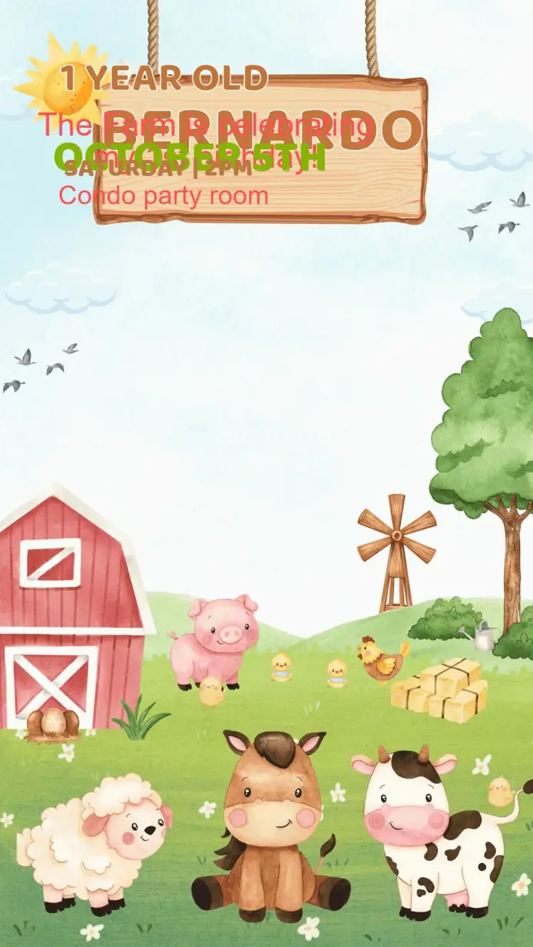 Invitation Farm Birthday Invitation – Kids' Birthday Party theme rustic, colorful, fun, countryside, animals, nature