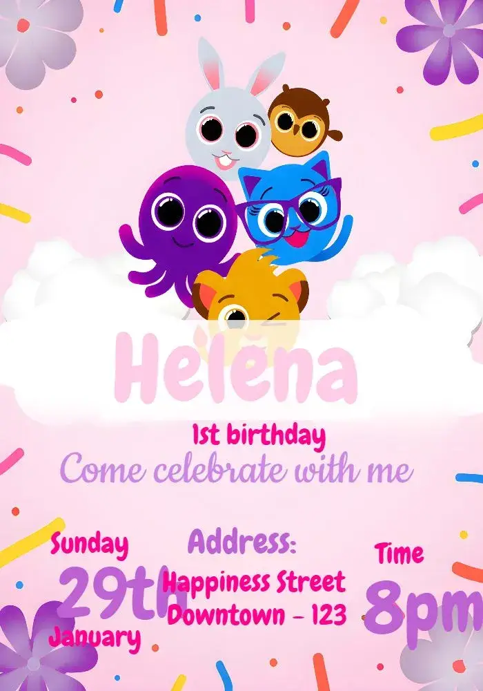 Rainbow Cuteness Cake invitation