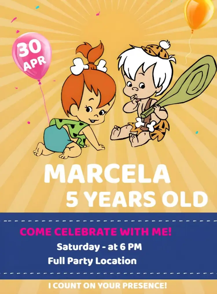 Invitation Pedrita And Bambam Rosa – Kids' Birthday Party theme pink, prehistoric, colorful, fun, childlike, themed