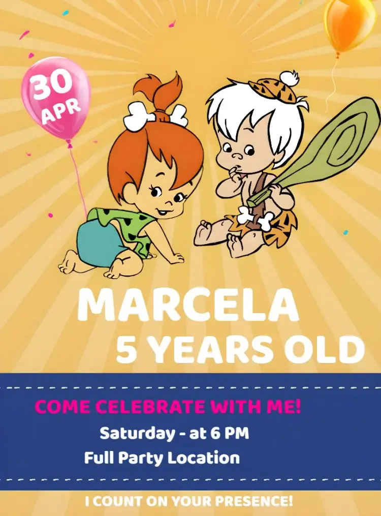 Pedrita And Bambam Rosa invitation