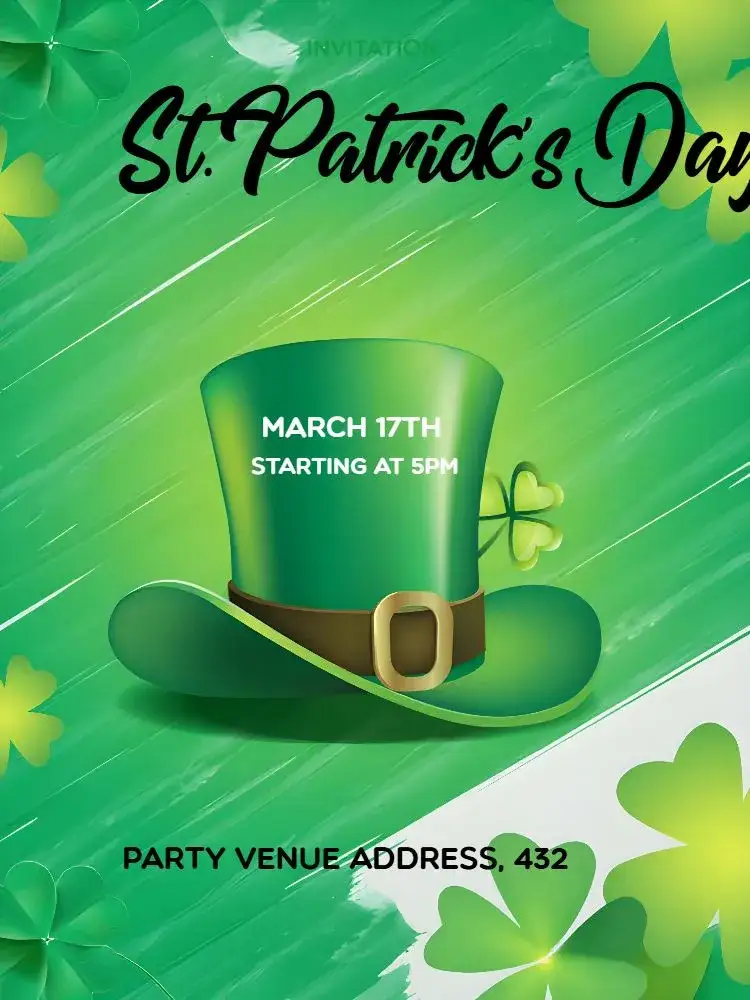 Invitation Saint Patrick's Day Party – Commemorative Dates theme green, Irish, festive, fun, themed, vibrant