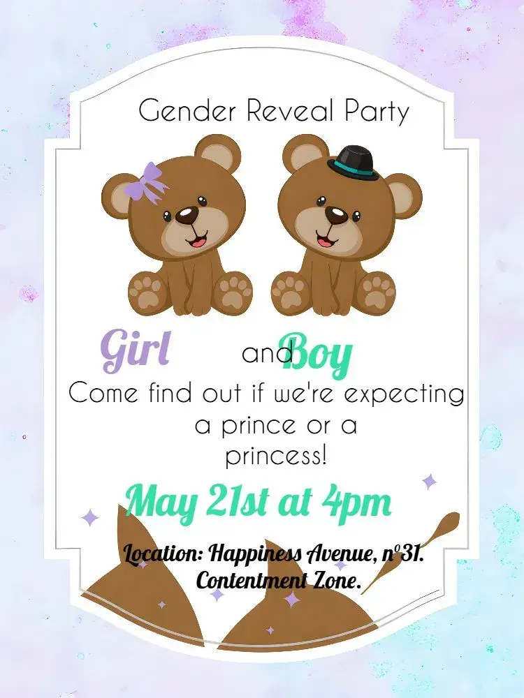 Green Teddy Bear Gender Reveal invitation