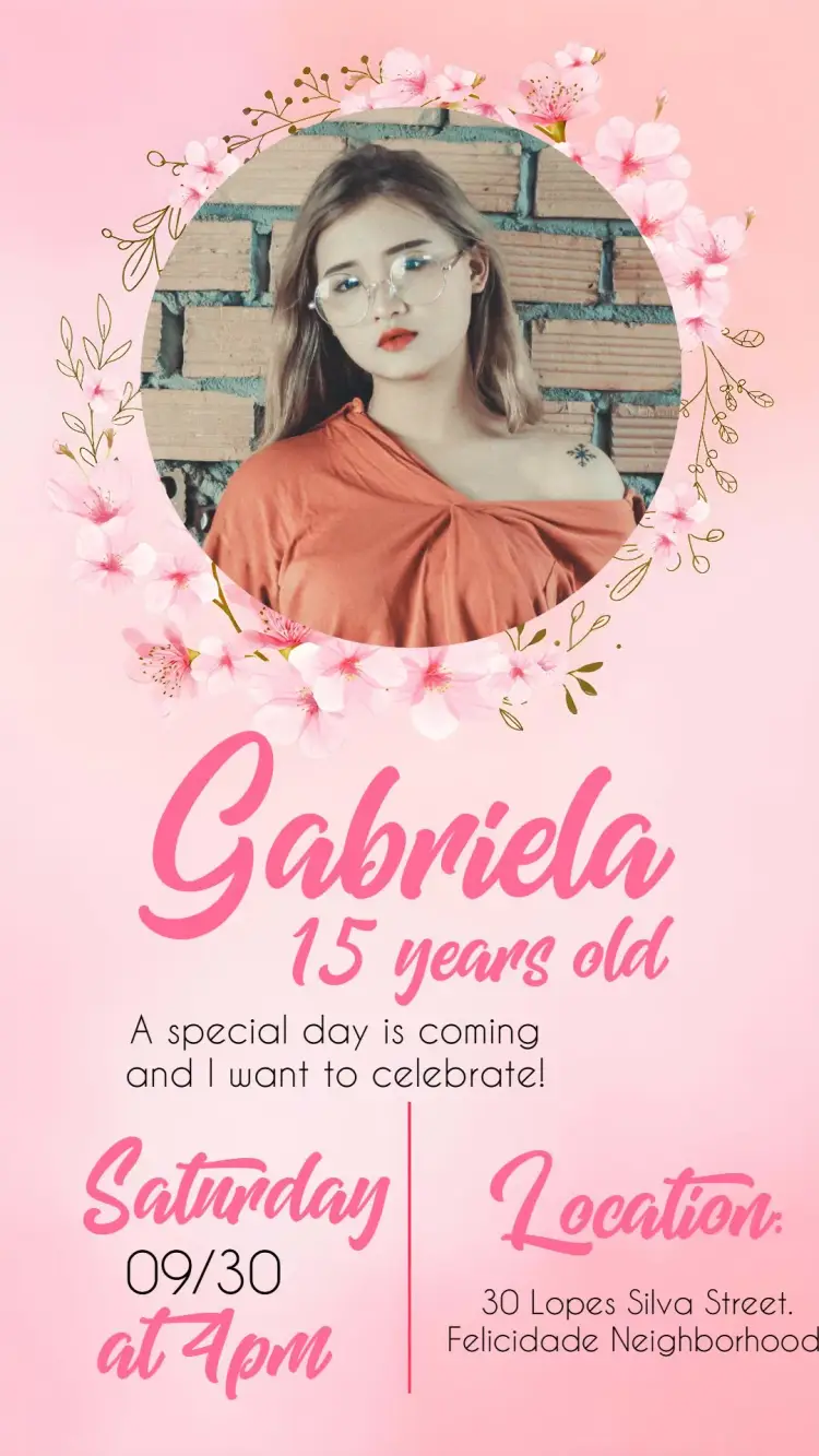 15 Years Floral Invitation With Pink Photo