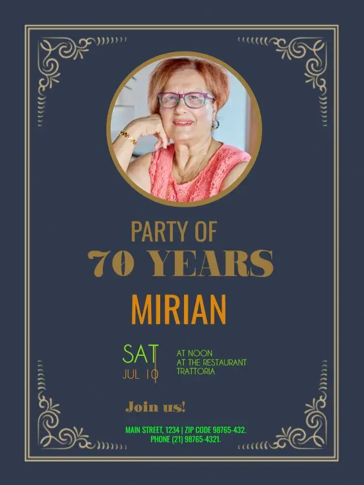 Invitation 70 Years With Classic Photo – Sweet 15 theme elegant, classic, golden, beige, minimalist, subtle
