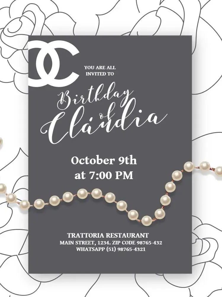 Female Adult Chanel Pearls Party invitation