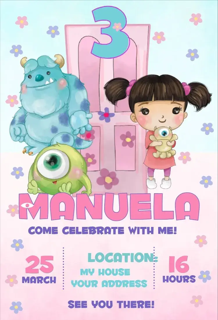 Monsters Inc. watercolor girl invitation