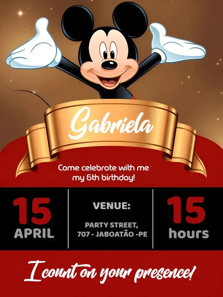 Invitation Mickey Mouse – Most searched for theme colorful, fun, childish, Disney-themed, animated illustrations, vibrant