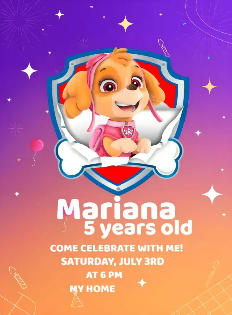 Skye Rosa Paw Patrol Girl invitation