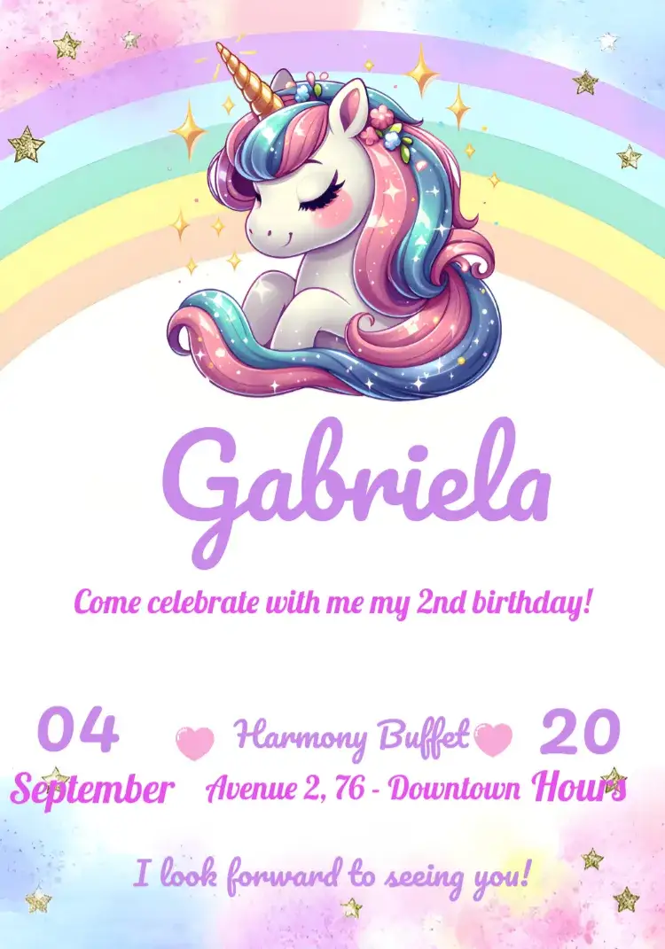 Invitation Green Unicorn – Most searched for theme floral, magical, colorful, watercolor, childlike, fantasy
