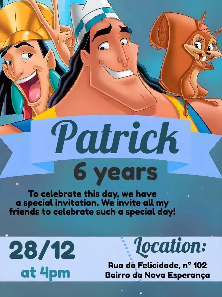 Invitation The New Wave of Emperor Kronk Squirrel – Kids' Birthday Party theme fun-filled, colorful, childish, modern, playful, lively