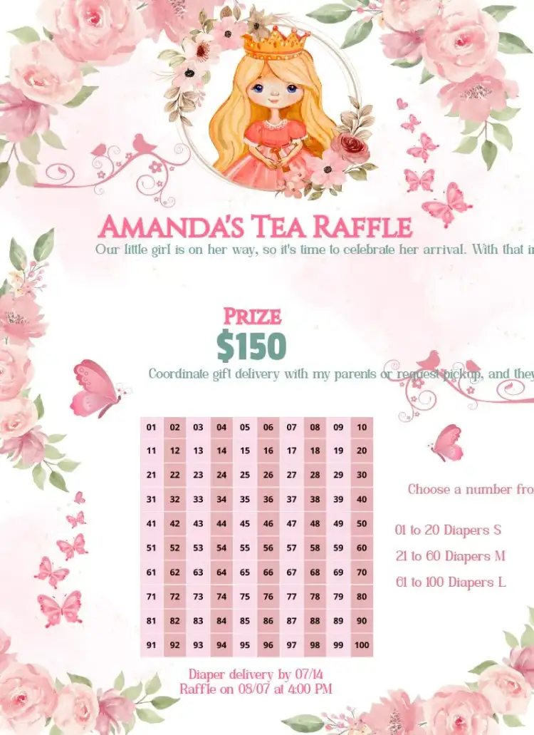 Invitation Enchanted Garden Princess – Raffle Tea theme floral, enchanted, colorful, romantic, childlike, modern