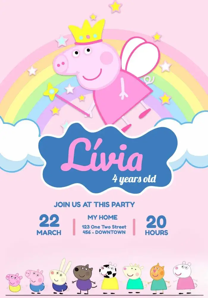 Invitation Peppa Pig Fairy Child – Most searched for theme pink, magical, playful, childlike, colorful