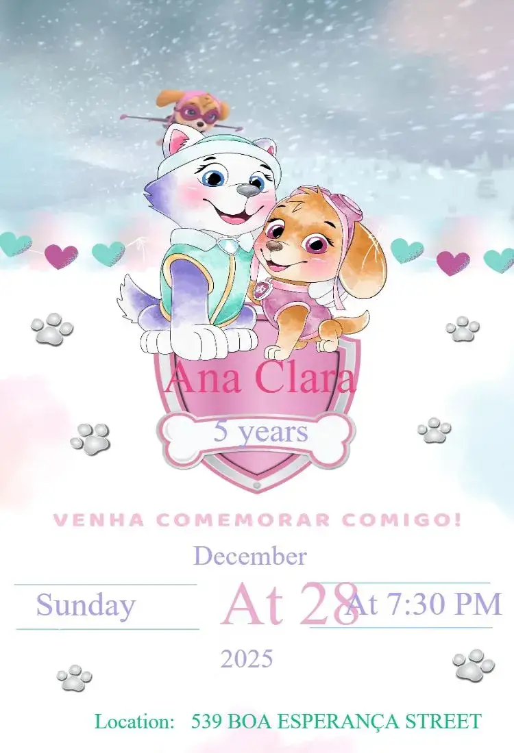 Invitation Invitation Paw Patrol Pink – Kids' Birthday Party theme watercolor, pink, playful, fun, colorful, childlike