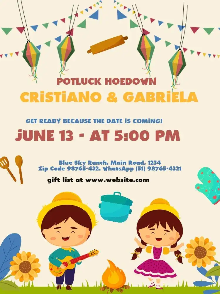 Invitation Charraiá De Panela June Party – Raffle Tea theme floral, fun, colorful, June-themed, vintage, cheerful