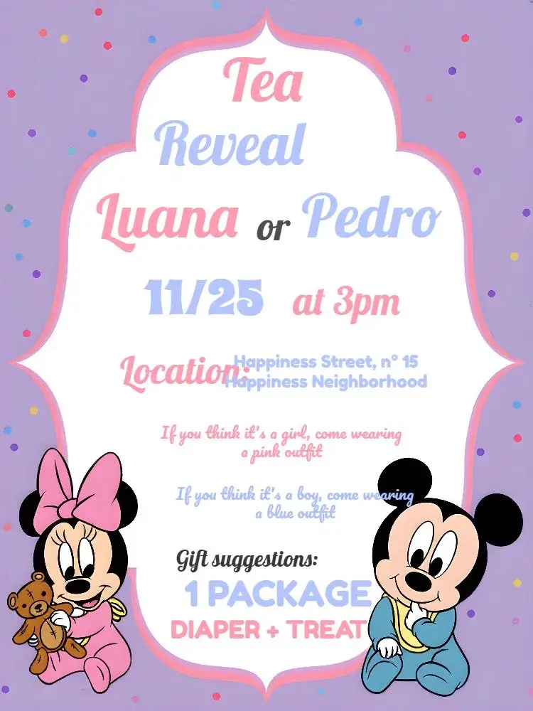 Mickey and Minnie Pink Gender Reveal Tea Party invitation