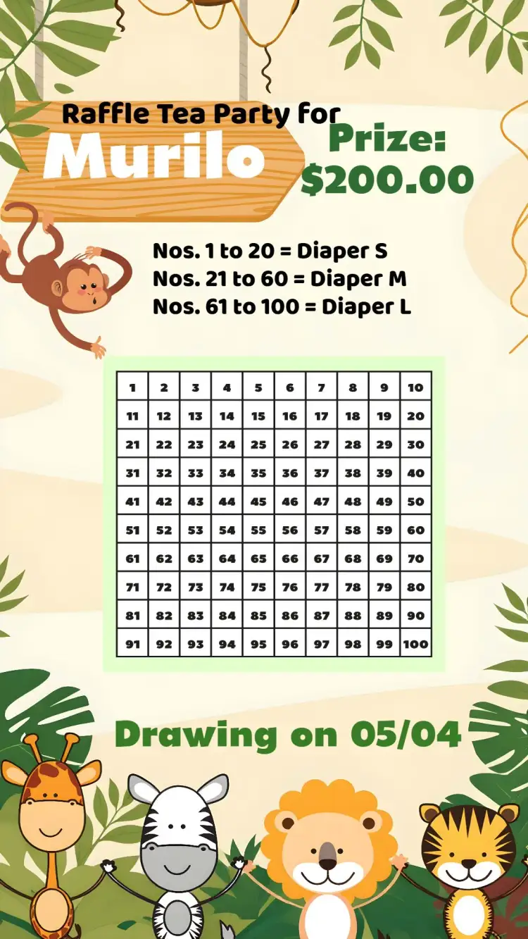 Invitation Safari Zebra Tea Raffle – Raffle Tea theme jungle, animals, vibrant colors, fun, nature, childlike