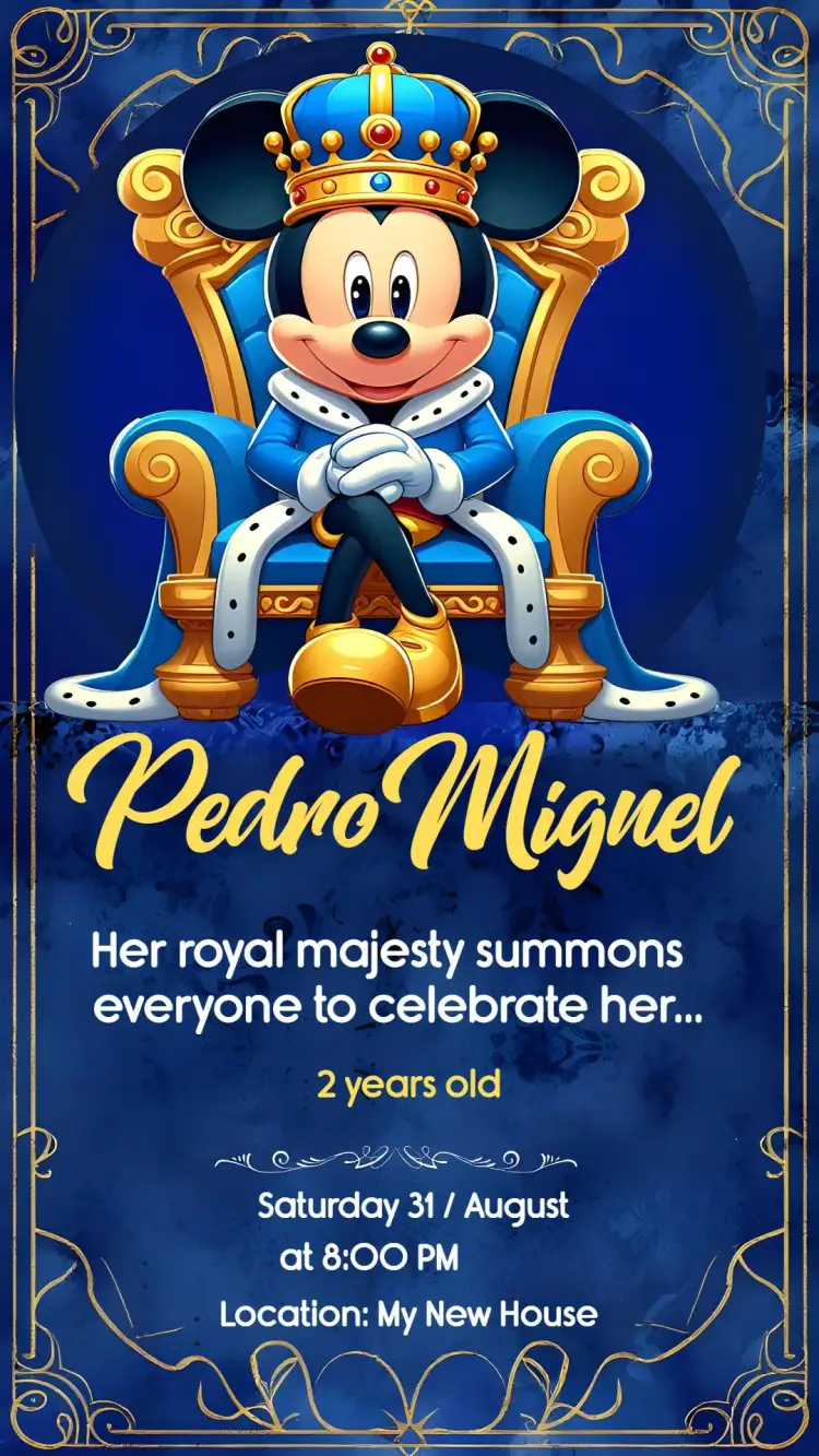 Invitation Mickey Mouse Royalty Prince – Most searched for theme blue, playful, themed, modern, childlike, fun