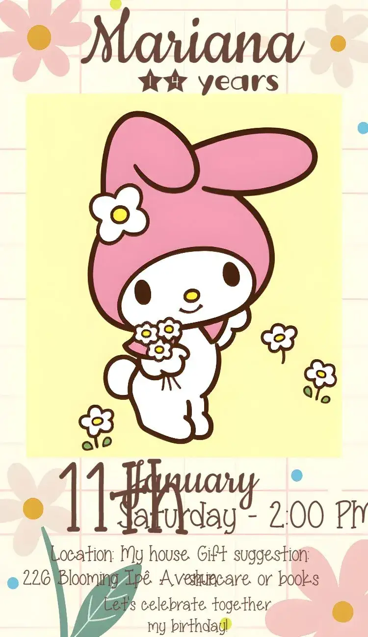 Invitation My Melody Hello Kitty – Kids' Birthday Party theme feminine, colorful, fun, playful, themed, modern