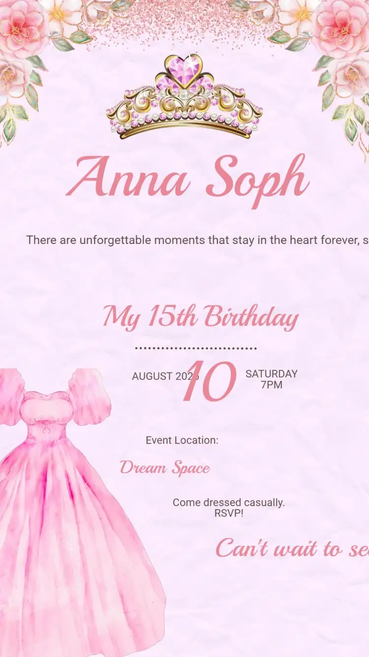 Invitation Digital Invitation 15th Birthday Pink – Birthday theme pink, modern, elegant, feminine, Young