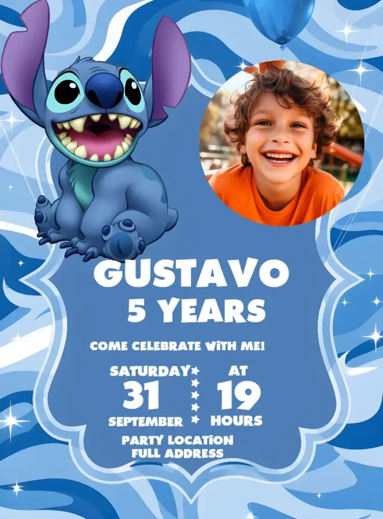 Stitch With Blue Photo invitation