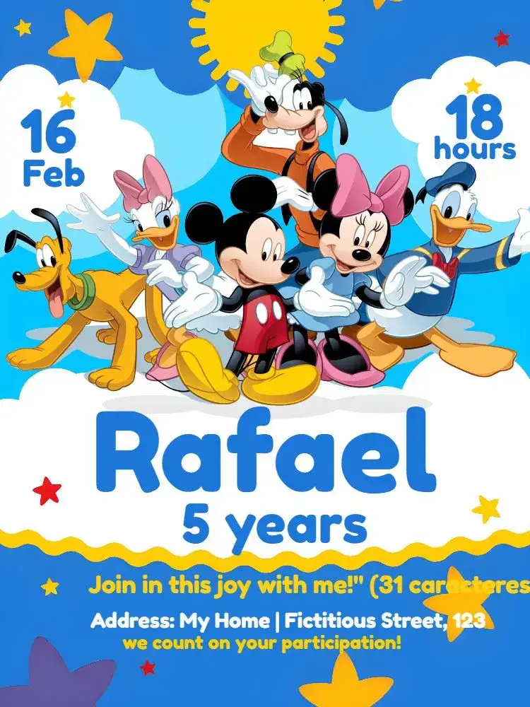 Invitation Yellow Mickey Class – Kids' Birthday Party theme colorful, fun, themed, childish, lively, modern