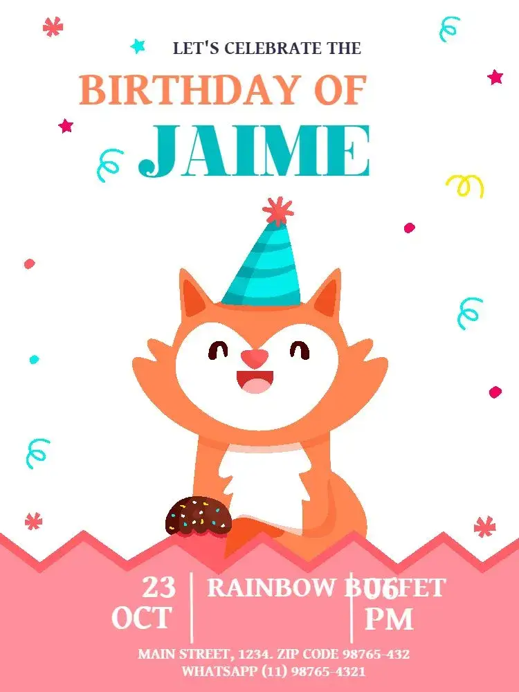 Blue And Pink Little Fox Cake invitation