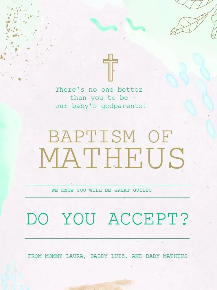 For Light Green Baptism Godparents invitation