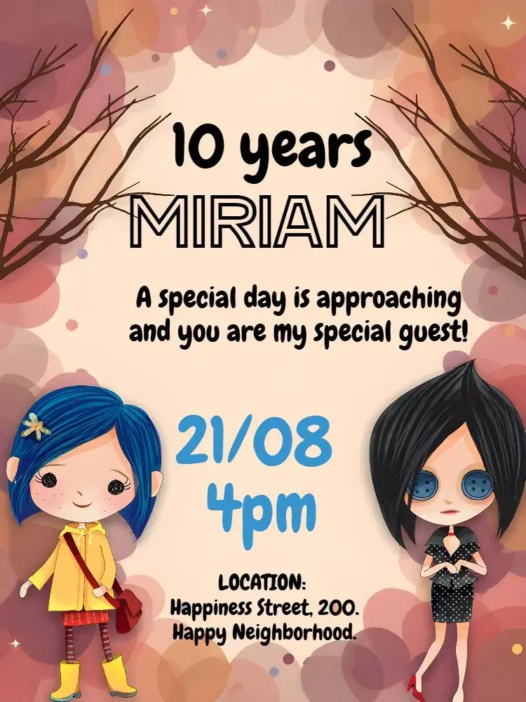 Invitation Coraline – Most searched for theme colorful, modern, fun, youthful, playful