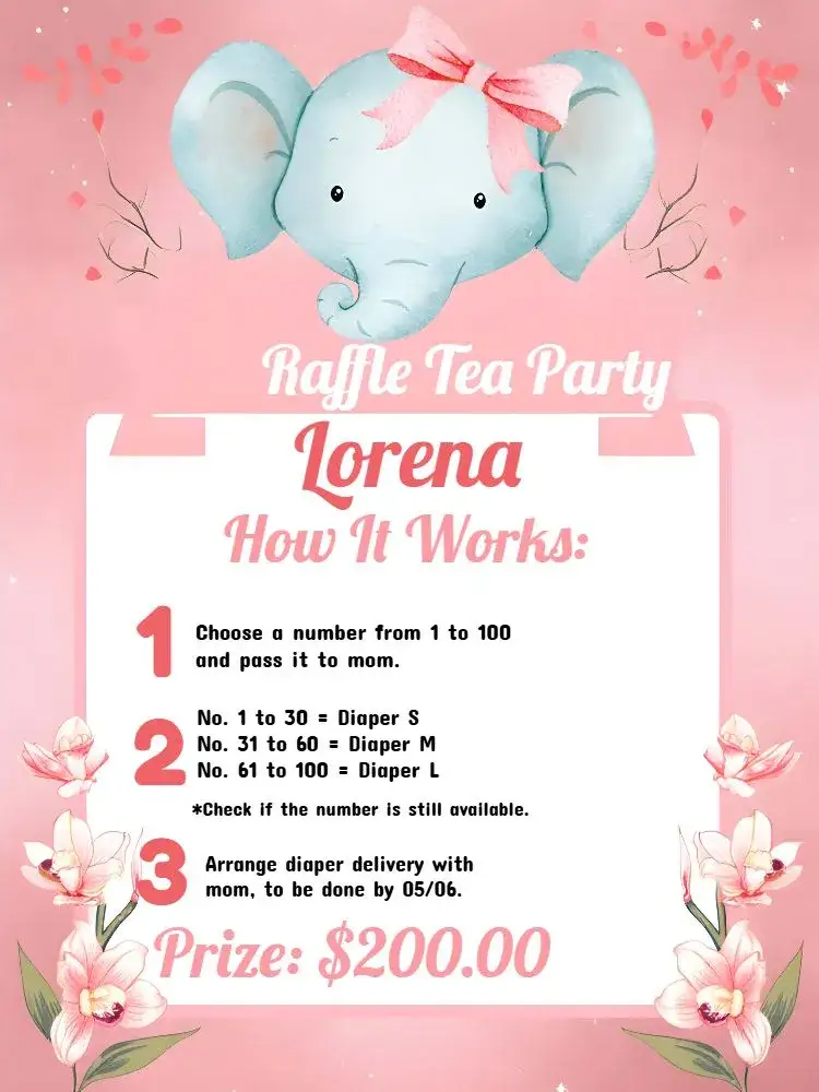 Invitation Elephant Girl Tea Raffle – Raffle Tea theme safari, little elephant, soft colors, feminine, playful, modern