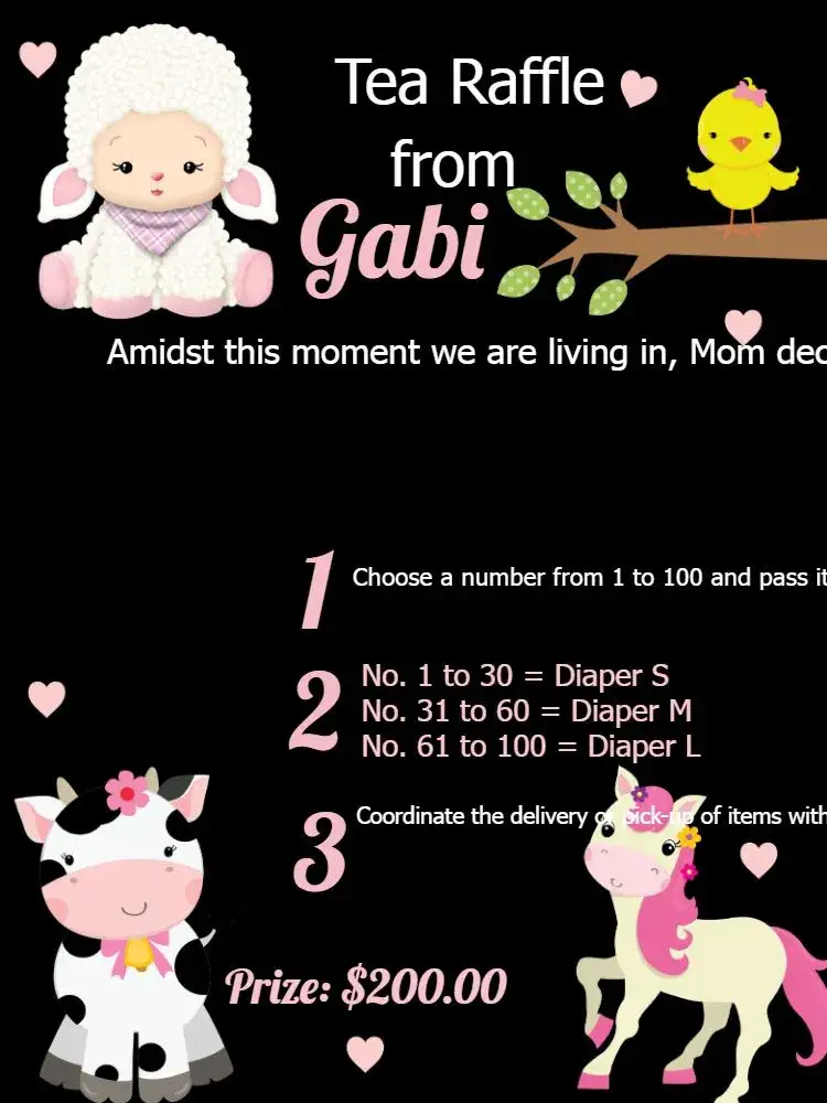Invitation Pink Farm Raffle Tea – Raffle Tea theme pink and black, farm animals, vintage, childlike illustration, themed party, cheerful design