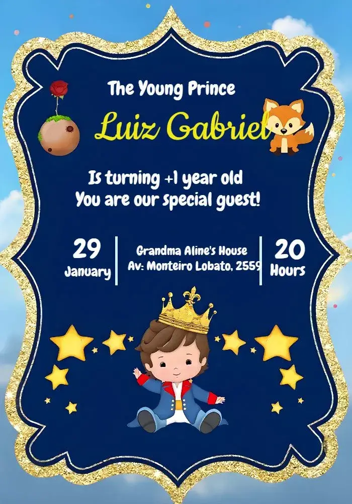 Little Prince Boy Glitter Fox invitation