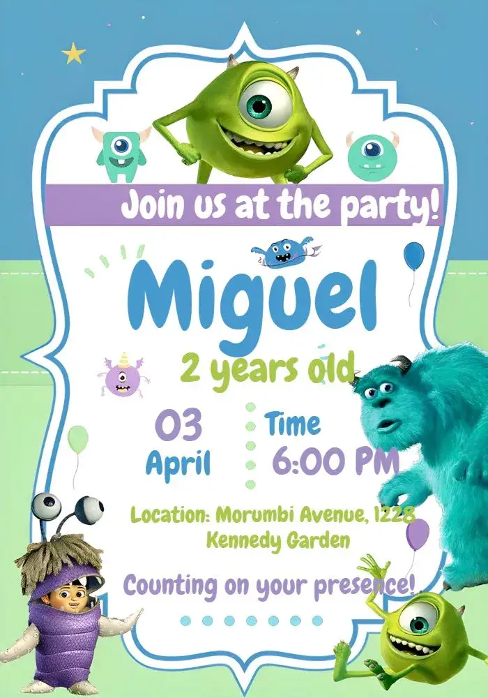 Monsters Inc. Kids invitation