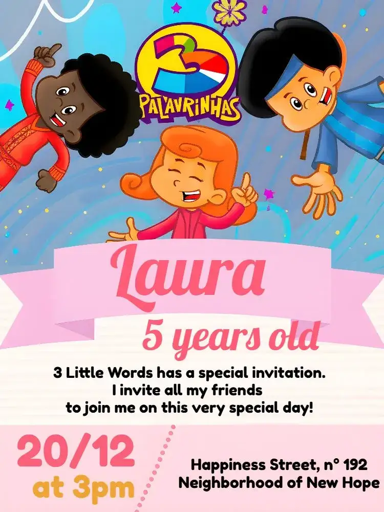 Invitation 3 Little Words Pink – Most searched for theme pink, white, gray, modern, childish, fun