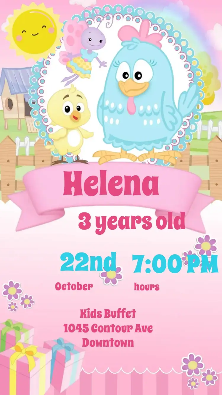 Invitation Galinha Pintadinha – Kids' Birthday Party theme colorful, fun, childish, candy-themed, lively, themed