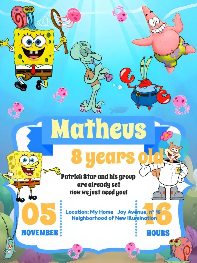 Invitation Blue SpongeBob – Most searched for theme colorful, themed, navy, fun, childlike, playful