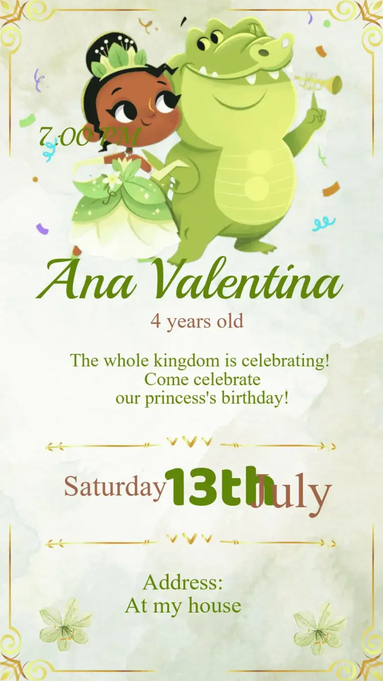 Princess Tiana Birthday Invitation