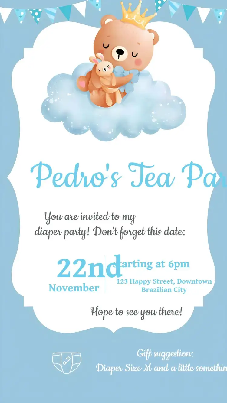 Blue Teddy Bear Baby Boy Shower