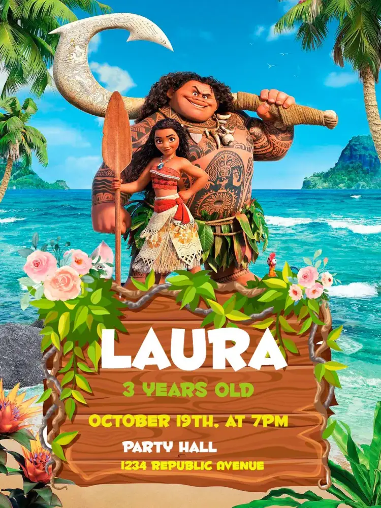 Invitation Moana Sea – Most searched for theme tropical, colorful, beach, adventure, children's, fun