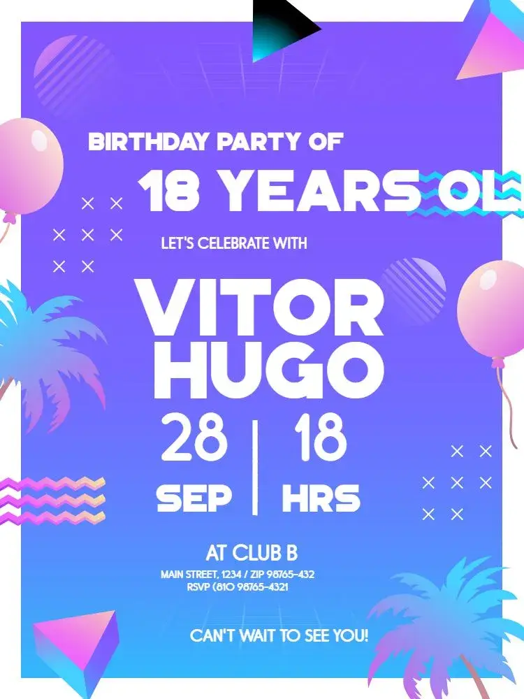 Modern 18th Birthday Balloon invitation