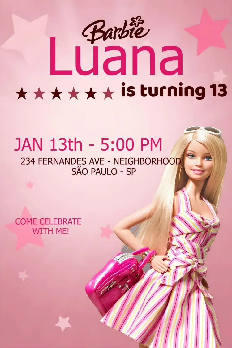 Invitation Barbie Weddings – Sweet 15 theme colorful, themed, children's, bright, fun, modern