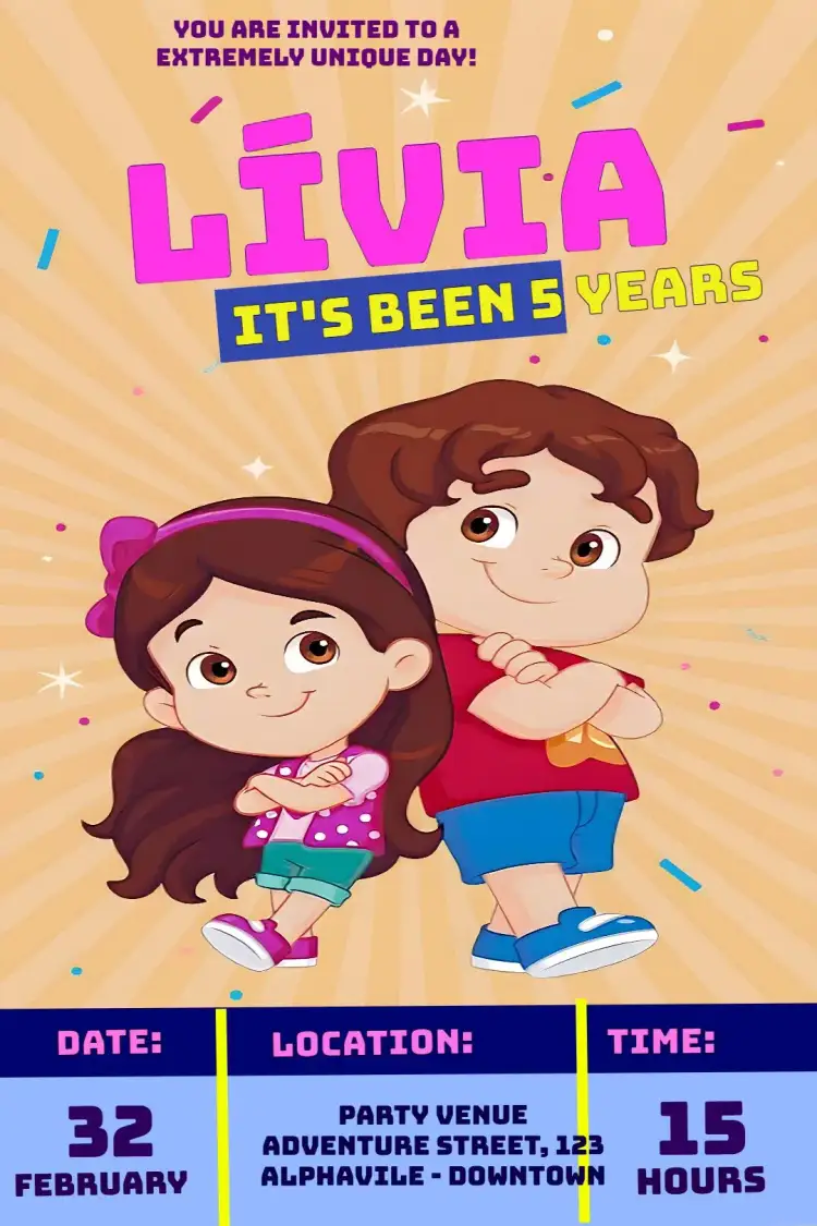 Invitation Maria Clara And Jp Kids Youtuber – Kids' Birthday Party theme colorful, modern, fun, themed, childish