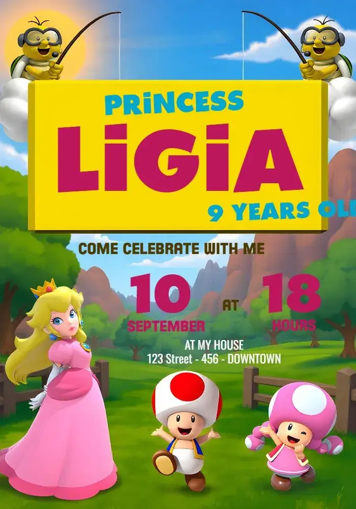 Green Princess Peach invitation